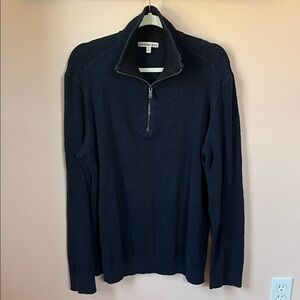 CALVIN KLEIN JEANS 100% Cotton Burnout Thermal Navy Quarter-Zip Pullover XL
